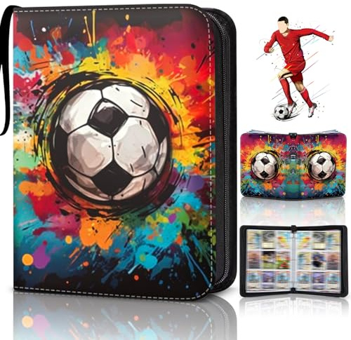 Samlarkortalbum, samlaralbum fotbollskort mapp 4 fickor 50 sidor för 900 kort kompatibel med alla typer av kort, sportkort, häfte samlarmapp med dragkedja, bärhandtag (F)