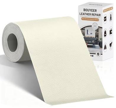 BOUYEER Pelle Adesiva per Riparazioni, 10x210 CM ecopelle toppe adesive per tessuti, Set Riparazione Ecologico & Senza Odori per Mobili/Divano/Sedili Auto/Borse/Restauro, Bianco avorio