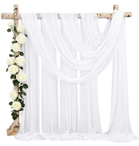 yolzhxe Querbehang Freihanddeko, Weiß Vorhang Hochzeitsbogen, Voile Gardinen Vorhänge, Stoff Tüll Hochzeits Hintergrund, Vorhang Deko für Fotografie Hochzeit Party Geburtstag, 75 x 600 cm