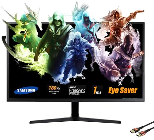 Samsung Odyssey 24 Gaming Monitor, FHD, 1ms, 180Hz, AMD FreeSync, Eye-Saver Mode, Adjustable Stand, Black EQ, Virtual Lens Point, Flicker Free, W/HDMI