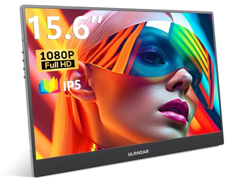 Ulrhzar Portable Monitor 15.6inch, FHD 1920X1080P 300cd/m² brightness 60hz mini-HDMI USB-C external Computer Monitors for Laptop Xbox PS4/5