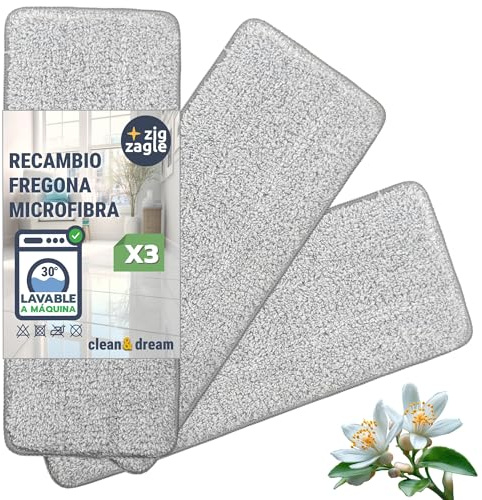 zig zagle mocio in microfibra di ricambio per kit secchio-mop, pure water system, confezione da 3 tamponi riutilizzabili per scopa piatto, lavabili in lavatrice, tamponi igienici e assorbenti