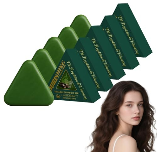 Jabón capilar de hoja de ciprés Nature Triangle Shampoo Bar - Champú y acondicionador sólido para mujeres y hombres, jabón capilar herbal para dar volumen y controlar la grasa, 120g (5 piezas)