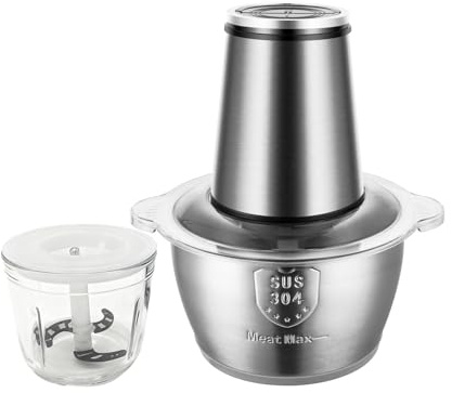 MEGAWISE Food Processor, 800W Electric Meat Grinder with 0.6L Glass Bowl & 1.2L Stainless Steel Bowl, Dual Speed Modes and Bi-Level BladesBlades for Meat, Vegetables, Nuts, Fruits, and Baby Food