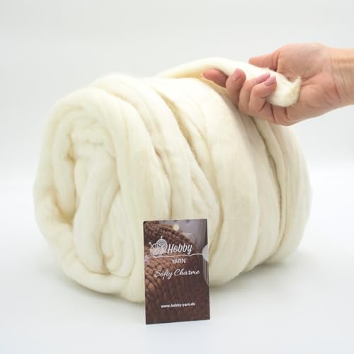 Hobby YARN – Softy charm – 100 % ny ull, 1 kg per garn, XXL merinoull, extra tjock filtull, torr och våt tovning, handstickning, filtar, babyfiltar, husdjurssäng (34199 – snödrift)