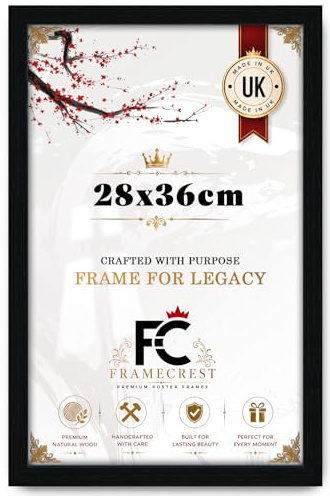 FRAMECREST Contemporary 28x36cm Poster Frame | MDF Wood Home Office Livingroom Décor Photo Frame Certificate Jigsaw Puzzle Frames Wall Mounted -[Black]