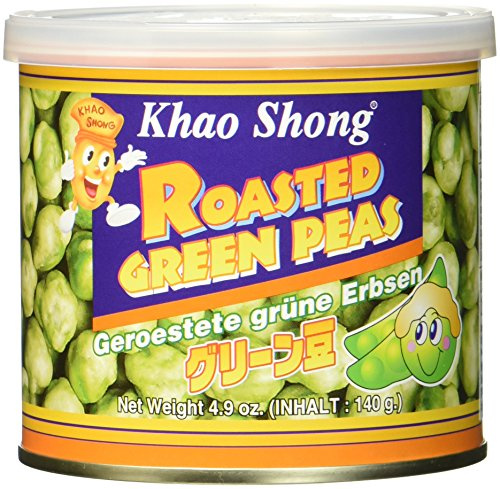 Khao Shong Guisantes verdes tostados con Wasabi, guisantes crujientes en una masa afilada, alternativa baja en grasa a los nueces, afilado medio, lata de 8 x 140 g