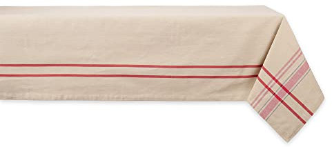 DII Französische Streifen Tischkollektion – Tischwäsche im Landhausstil für den Esstisch, 152,4 x 304,8 cm, Taupe/Rot
