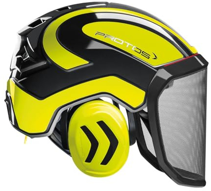 PROTOS® Sicherheitshelm Integral Forest Gehörschutz, Farbe:schwarz/gelb, Ausstattung:feines Visier