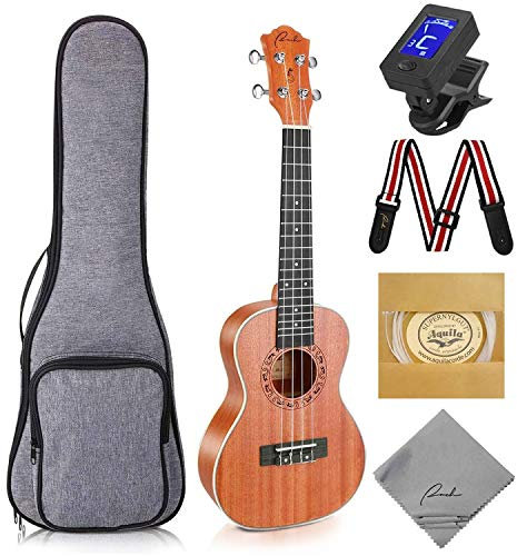 Concert Ukulele Ranch 23 inch Professional Wooden Ukulele Instrument Kit With Online 12 Lessons Small Hawaiian Guitar Ukulele Pack Bundle Gig Bag , Digital Tuner & Strap, 4 Aquila Strings Set
