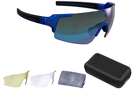 BBB Cycling Fahrradbrille FullView | Herren und Damen Sportbrille Sonnenbrille | mit drei Wechselgläsern | Polycarbonat Grilamid | MTB Rennrad Urban Radsport | Glänzend Kobaltblau | BSG-63