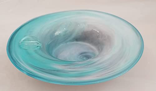 Oberstdorfer Glashütte Buntglas Aschenbecher Türkis hellblau mundgeblasen Tischschale modern Raucherutensil Durchmesser 18 cm Höhe ca. 4 cm