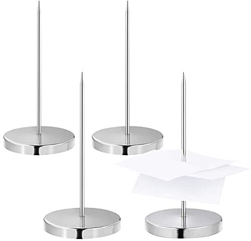 TSHAOUN 4 Stück Zettelspießer, Bonspießer Zettelhalter Rostfreies Edelstahl Quittungshalter mit Spikes und Metallbasis Memo Halter Spike Rechnungen Spike für Küche Hotel Restaurant Cafe Büro (Silber)