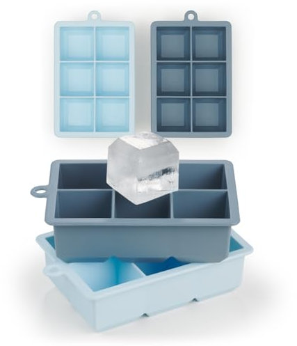 Blumtal stampo ghiaccio silicone 2x6 - stampo ghiaccio con coperchio - stampi ghiaccio per cocktail da 4,4cm - stampi ghiaccio silicone in XXL - contenitore ghiaccio senza BPA - grigio blu e celeste