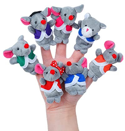 horlirty Fingerpuppe Tier Fingerpuppe Plüschpuppe Tier Handpuppe Früherziehung Spielzeug Eltern-Kind-Puppe (Sechs kleine Mäuse und 1 Kleiner Bär)
