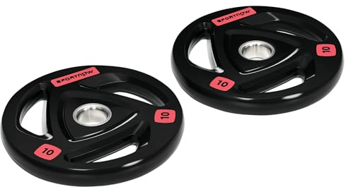 SPORTNOW Discos Pesas Olímpicos 10 kg, Agujero Ø50 mm, de Hierro Fundido, Recubierta de Goma, 2 Placas de Pesas con Triple Agarre, para Mancuernas y Barras, Entrenamiento en Casa, Gimnasio, Negro