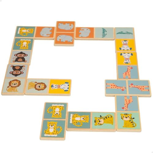 WOOMAX - Dominó Infantil de Madera, 28 Piezas, Juego de Animales de la Selva, Juegos de Mesa, Incluye Cubo de Transporte, Textura Suave, Etiqueta FSC, Juguete Educativo niños 2 años (47573)