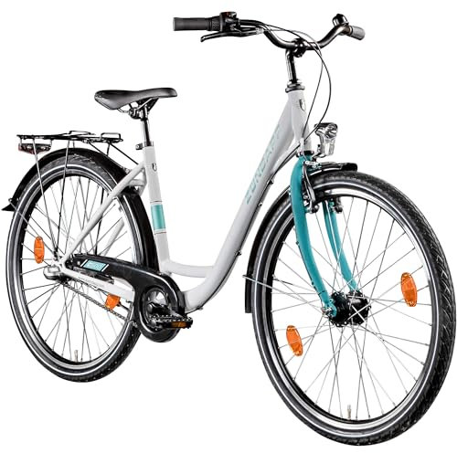 ZÜNDAPP C500 Damenfahrrad 26 Zoll Hollandrad 160-175 cm mit 3 Gang Nabenschaltung Cityrad Damen Fahrrad Jugendliche Erwachsene (weiß/Mint, 45 cm)