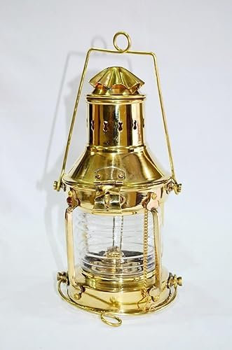 Ottone Lanterna Nave Lampada Olio Nautico Marittimo Barca Antica Luce Ancora Vintage