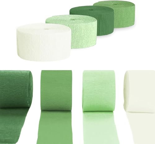 Yitobici Krepppapier, 4,5 cm x 25 m, 8 Rollen, Hellgrün, Grün, Dunkelgrün, Weiß, für Partydeko, Hochzeitsdekorationen, Geburtstagsdeko, Bastelarbeiten