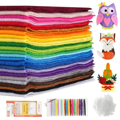 Bastelfilz, Bastelset Herbst Weihnachten Kinder, Bunter Filzmatte, Super Weich Filzen Starterset, Filz Zum Basteln, Filzstoff mit Nähzubehör und Füllmaterial Zum DIY Handwerk Nähen Projekte -30 x 30cm