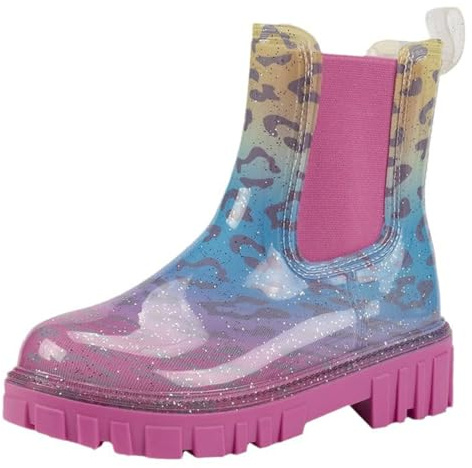 Harssidanzar Donna Stivaletti Pioggia Impermeabili Chelsea Boots,Stivali da pioggia antiscivolo e scarpe da giardino per donne con solette confortevoli HL211EU,Leopardo Rosa,Taglia 39