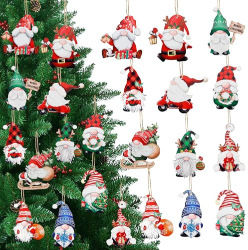Kiiwah 24 Pezzi Decorazioni Natalizie In Legno, Addobbi Ornamenti con Corde Ciondoli Natale Decorazioni Albero di Natale, Nano