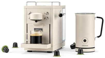 Sjöstrand Espressomaschine & Milchaufschäumer Bundle - kompatibel mit Nespresso, Edelstahlgehäuse, Skandinavisches Design (Matt Beige)
