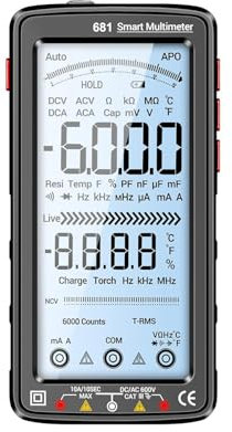 VISLONE Multimètre numérique,6000 points,testeur NCV intelligent, anti-brûlure,rechargeable,grand écran LCD 5 pouces avec lampe de poche rétroéclairée pour tension, courant et résistance