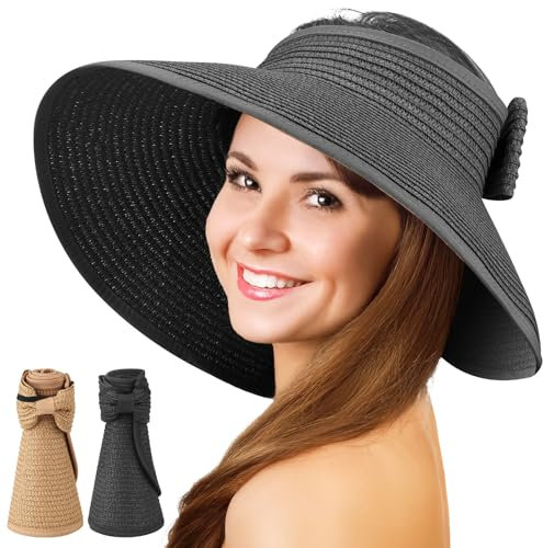 ytorgr 2 Stück Damen Sonnenhut, Sun Visor für Damen Faltbar mit Breiter Krempe, Strohhut UPF 50+