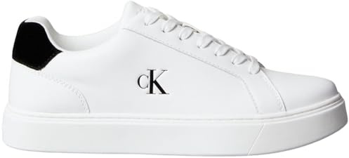 Calvin Klein Uomo Sneakers con Suola Preformata Classic Laceup in Pelle, Bianco (Bright White/Black), 45