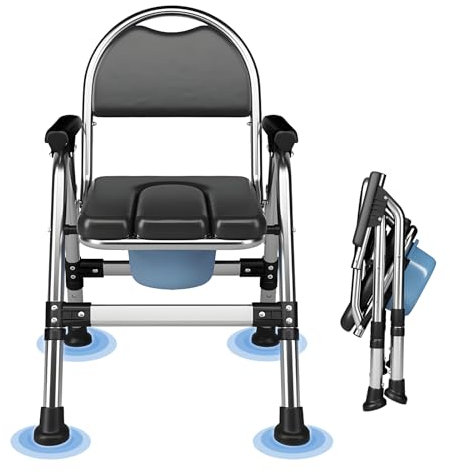 TYGYSDO Toilettenstühle für senioren faltbar, höhenverstellbaren toilettenstuhl Tragfähigkeit 200 kg, 50cm breit Edelstahl fahrbar fahrbarer duschstuhl mit papier halter,weicher Sitzfläche (TY-0312)