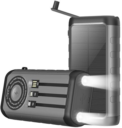 Solar Charger, 59800mAh Portable Power Bank for All Phones, Outdoor Waterproof Battery Pack Built in Hand Crank, 15W Wireless Charger 6 Outputs & 3 Inputs/LED Flashlights, Perfect for Camping Travel