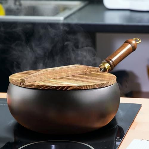 Generisch Uncoated Iron Pan Hand Forged Pot with Hand Forged, Uncoated, Iron Pot, Big Belly Frying Pan, Large Belly Pot for Searing and Sautéing, 26.5 x 13.5 x 27.5 cm