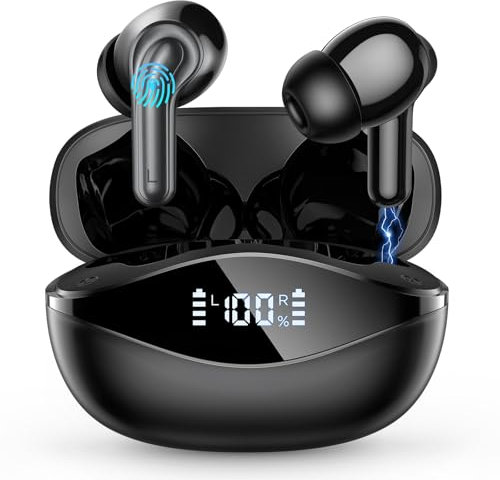 BKXCHA Auriculares Inalambricos Bluetooth 5.4, 2025 Cascos Inalambricos Bluetooth con ENC Mic, 50H HiFi Estéreo Wireless Headphones,IP7 Impermeable Ear Buds,Pantalla LED,Auriculares para iOS Android