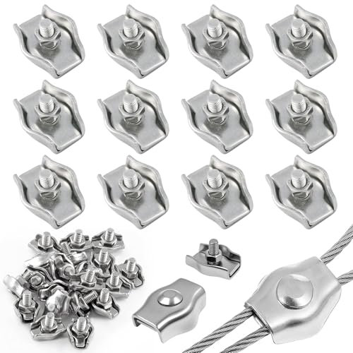12 Piezas Abrazadera de Cable Simplex, Clip para Cables Acero con Tuercas Arandelas, Abrazadera Cable de Acero Inoxidable, M3 Alambre Clips, Abrazaderas Cables 3mm para Tendedero Pancartas Toldos