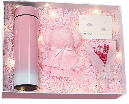 Boîte cadeau pour maman, panier ours maman adorable 4 pièces, tasses thermiques fleurs, cartes de voeux, lot de serviettes complètes pour anniversaires, fêtes et filles, cadeau