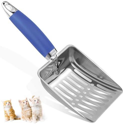 Apidgrowth Stainless Steel Cat Litter Scoop - Metal Medium Cat Litter Scoop - Sturdy Mesh Scooper - Easy to Clean - Suitable for Cat Litter Box-Dark Blue