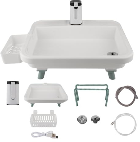 Évier de camping – Station de lavage des mains avec bassin de 15 pouces de large avec pompe électrique et panier de rangement, évier portable | Distributeur d'eau pour les campings en plein air, le ja