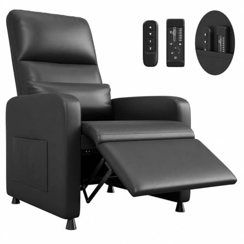 GarveeHome Power Recliner Chair with Heat and Massage, Black | Adjustable Electric Recliner Ergonomic PU Leather Single Sofa, Tall Back, Padded Seat, Home Theater Seating for Living Room