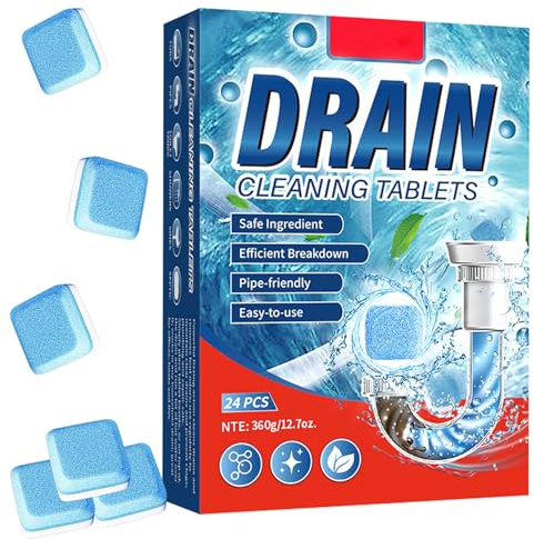 Toivize Pastiglie Stura-Scarichi, Pulitore WC & Tubi Schiumogeno FizzClean, Potente Contro DepositI, per WC, Lavabo & Scarichi, Delicato sui Materiali, 1 Confezione da 24 Pastiglie