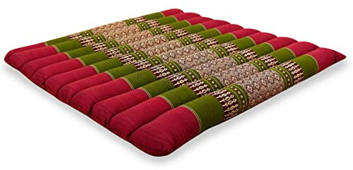 livasia Sitzkissen Stuhlauflage groß - 50x50x4,5cm - Bodenkissen gesteppt Indoor/Outdoor, Meditationskissen Yogakissen, Stuhlauflage Palettenmöbel, Steppkissen Stuhl und Bank (Rot/Grün)