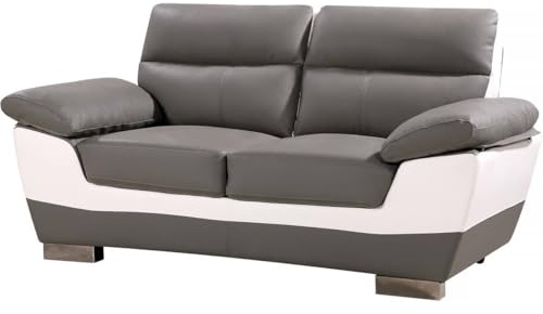 Habitat et Jardin Divano fisso in pelle ricostituita e PVC Dallas - 169 x 88 x 90 cm - 2 posti a sedere - Grigio/bianco