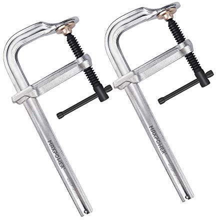 MAXPOWER Thick Rail F Clamp 12-inch, 4-3/4-Inch Throat, Heavy Duty F Bar Clamp for Welding, Rail 29.7 x 14.3mm (Pack of 2)
