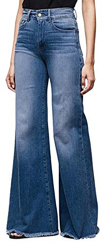 semen Women Wide Leg High Waisted Flared Jeans Retro Bootcut Raw Hem Denim Pants(UK 14/Tag XL)