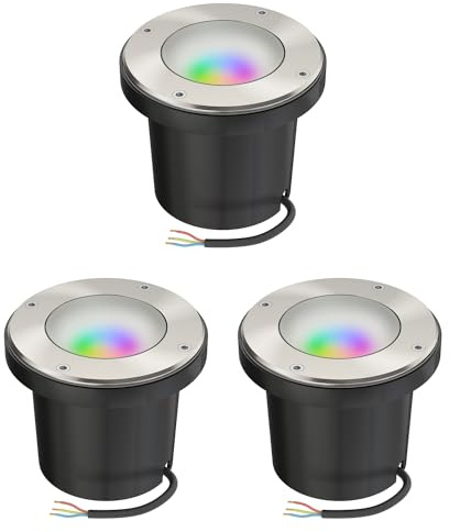ledscom.de 3 pzas. lámpara empotrada en el suelo BOFU para exteriores, IP67, orientable, acero inoxidable, redonda, 150mm Ø; incl. Smart Home RGBW GU10 lámpara LED 473lm