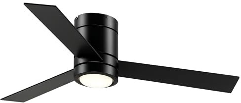 HOMCOM Ventilador de Techo con Luz LED Motor AC 48W Mando a Distancia 112 de Diámetro 3 Velocidades Temporizador 3 Aspas de Madera Silencioso para Dormitorio Salón Comedor 112x112x25 cm Negro