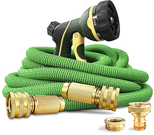 NGreen Expandable Garden Hose Pipe - Strength Durable Fabric and 12-Layer Latex Inner Tube, Lightweight Easy Storage Kink Free Water Hose, Leakproof Solid Brass Fittings with Nozzle