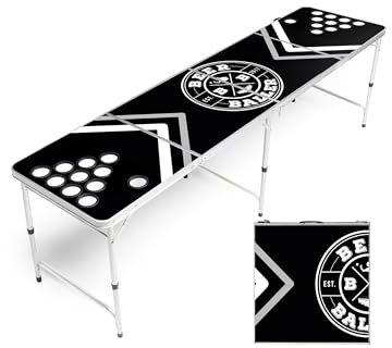 BeerBaller® Allblack Beer Pong Tisch | Klappbarer Bierpong Tisch mit Bällehalter & 6 Bier Pong Bälle | Trinkspiel | Bierpong Tische (mit Cupholdern (Silber))