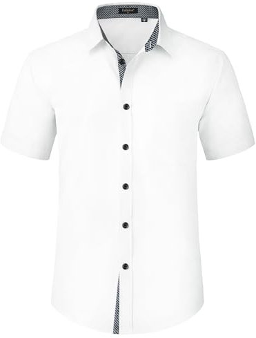 Enlision Men's White Dress Shirts Short Sleeve Regular Fit Casual Formal Shirt Button Up Business Shirts M